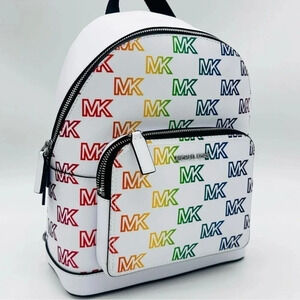 Michael Kors Cooper Commuter Medium Sling Bag Backpack MK Rainbow Optic White